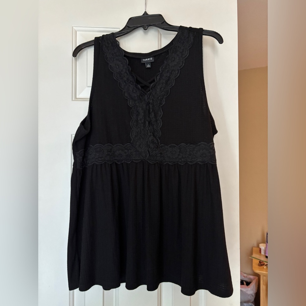 Torrid Black Lace Detail Babydoll Tank Top